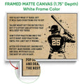 White framed canvas baseball wall art featuring a batter and motivational sports design