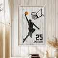 Basketball wall art displayed in a bright room with white wood paneling and neutral home decor