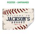 Unframed baseball poster with distressed stitching details and vintage dugout-inspired typography