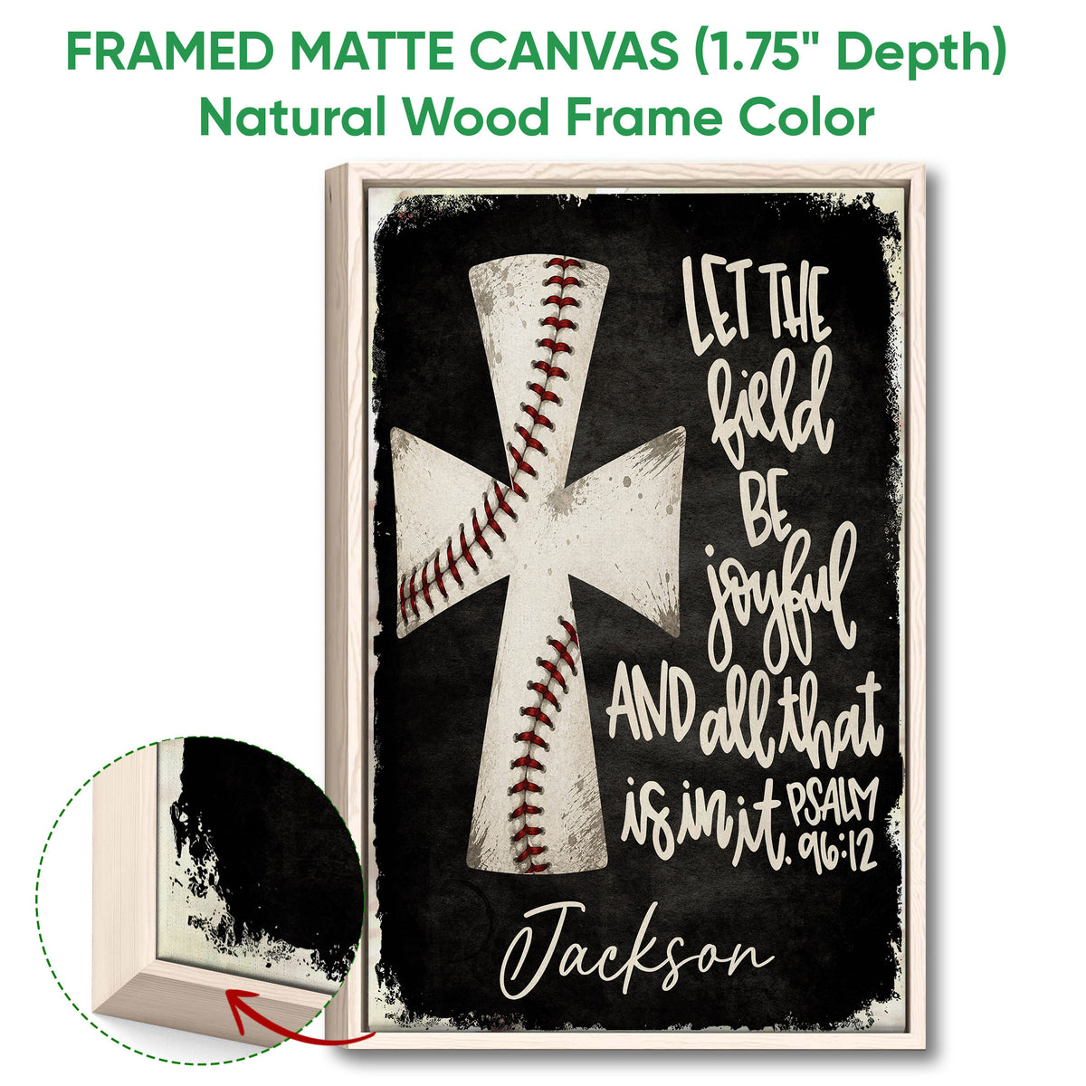 Natural wood framed baseball wall art with crossed bats and a black, cream, and red color palette