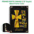 Framed softball canvas wall art shown with a black frame and distressed yellow softball artwork