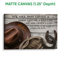 Matte canvas cowboy wall art with rustic Western imagery and a weathered wood design