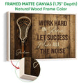 Natural wood framed lacrosse wall art with a close-up of the frame edge and rustic sports design