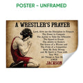 Unframed wrestling poster featuring a kneeling wrestler, prayer-inspired wording, and vintage brown artwork