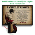 Framed wrestling wall art shown with a black frame and close-up view of the artwork and frame depth