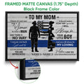 Framed police officer wall art shown with a black frame and a close-up view of the frame depth