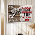 Football wall art displayed in a bright rustic room with white wood walls and a natural wood frame