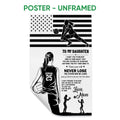 Unframed volleyball poster featuring a player silhouette, flag-inspired background, and encouraging message for a daughter