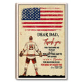 Framed hockey wall art with a vintage American flag design, hockey player, and heartfelt message for dad