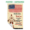 Unframed hockey poster showing a vintage American flag, hockey player, and appreciation message for dad