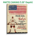 Matte canvas hockey wall art featuring a distressed American flag and illustrated hockey player