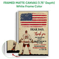 Framed matte canvas hockey wall art shown with a white frame and close-up artwork detail