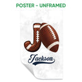 Unframed football poster featuring a brown football, horseshoe, and light textured background