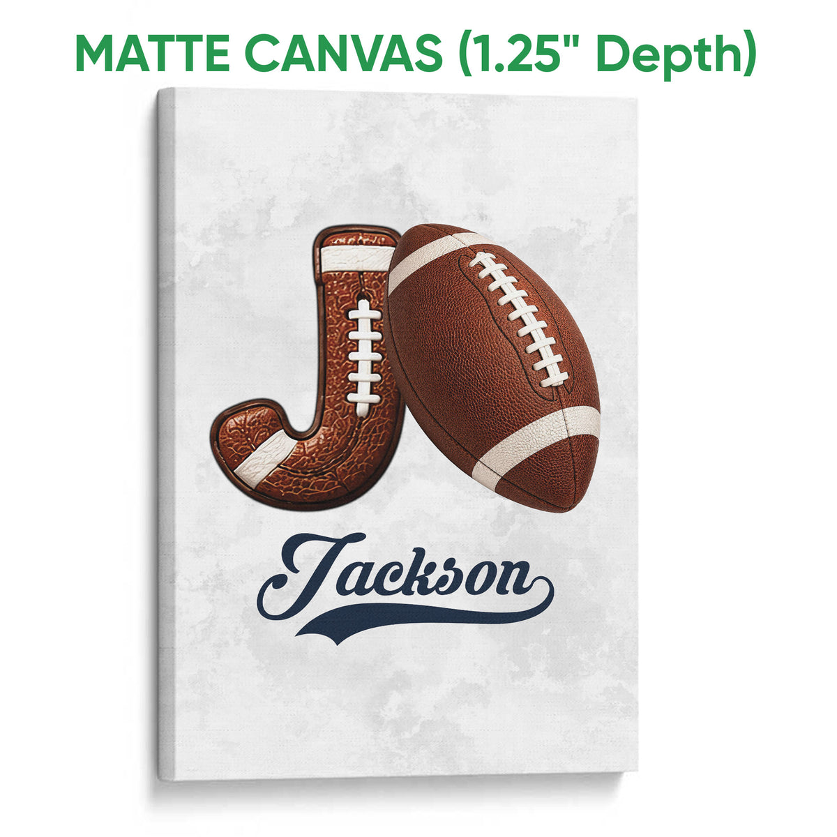 Matte canvas football wall art featuring a brown football and horseshoe on a light textured background