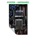 Unframed poster featuring a front-facing chrome semi truck with dark metallic textures and American-inspired colors