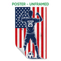 Unframed soccer poster featuring a player with a ball against a patriotic red, white, and blue background