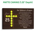 Matte canvas softball wall art featuring a cross of softballs and a faith-inspired athlete prayer