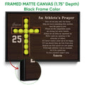 Black framed canvas softball wall art with a wooden softball cross and faith-inspired prayer artwork