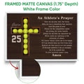 White framed canvas softball wall art featuring bright softballs arranged as a cross