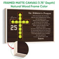 Natural wood framed softball wall art with a rustic softball cross and athlete prayer design