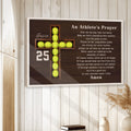 Framed softball prayer wall art displayed on a light wood wall in a warm home setting