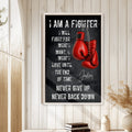 Boxing wall art displayed in a bright room with white wood paneling and red glove artwork