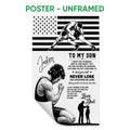 Unframed wrestling poster featuring two wrestlers over a black and white American flag background