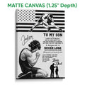 Matte canvas wrestling wall art showing two wrestlers and a motivational father and son tribute design