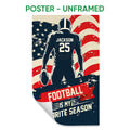 Unframed football poster featuring a player with a football, distressed flag background, and bold sports lettering