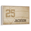 Custom volleyball wall art with close-up cream volleyball texture, custom player number and name in a minimalist neutral sports design