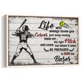Framed softball wall art showing a batter and softball-themed motivational design