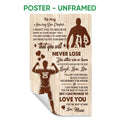 Unframed soccer poster featuring motivational family artwork, soccer players, soccer ball, and woodgrain background