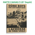 Matte canvas lacrosse wall art featuring a vintage-inspired player scene in sepia tones