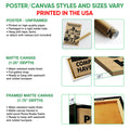 Poster and canvas wall art option guide showing unframed poster, matte canvas, and framed canvas formats