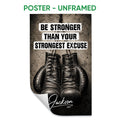 Unframed boxing poster featuring black gloves and bold distressed motivational lettering