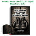 Framed matte canvas boxing wall art shown with a black frame and close-up texture detail