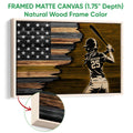 Natural wood framed softball wall art with a batter silhouette and distressed flag-inspired background