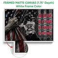 Framed softball canvas wall art shown with a white frame and detailed edge close-up