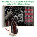 Framed softball canvas wall art shown with a natural wood frame and edge detail