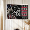 Softball wall art displayed in a bright home interior with a natural wood frame