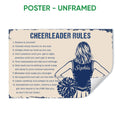 Unframed cheerleading poster featuring a navy and cream cheerleader rules design