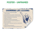 Unframed swimming poster featuring a blue and cream swimmer illustration with motivational lessons