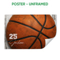 Unframed basketball poster featuring a close-up orange basketball and rustic wood background