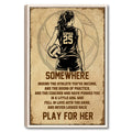 Framed volleyball wall art with a female player, vintage sepia artwork, and motivational sports message