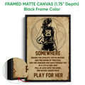 Black framed volleyball canvas wall art with vintage sepia artwork and a close-up of the frame edge