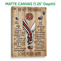 Matte canvas firefighter wall art with a fire rescue emblem, wood plank design, and red line accents