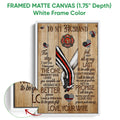 Framed firefighter canvas wall art shown with a white frame and close-up detail of the frame edge