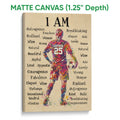 Matte canvas soccer wall art featuring a colorful player and vibrant paint-splatter artwork