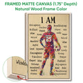 Natural wood framed soccer wall art featuring a colorful player and close-up wood frame detail