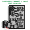 Framed lacrosse canvas wall art shown with a black frame and close-up of the canvas edge